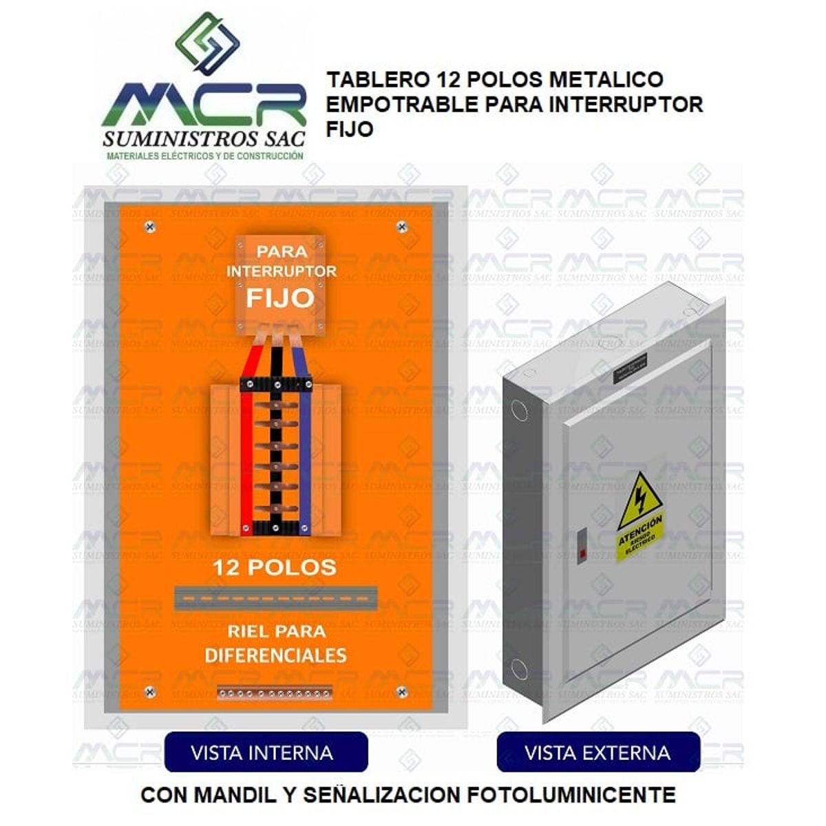 GENERICO - TABLERO 12 POLOS METALICO EMPOTRABLE PARA INTERRUPTOR FIJO