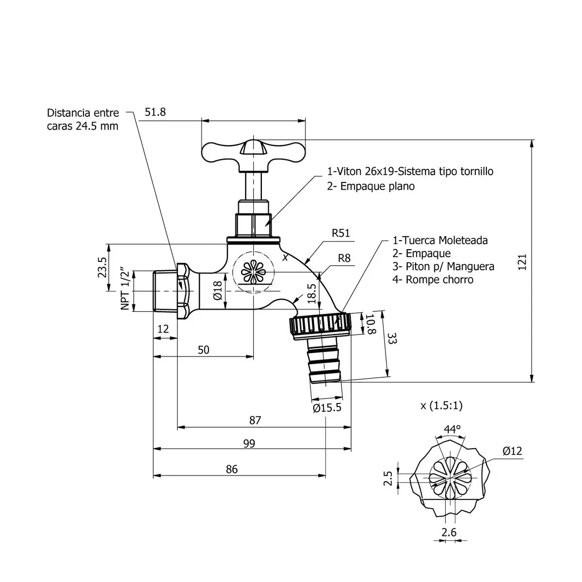 ITALGRIF - Grifería para Jardín Agua fría  Bronce Cromado Italgrif