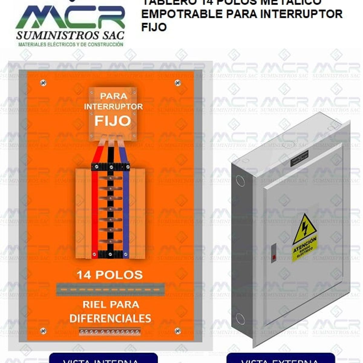 GENERICO - TABLERO 14 POLOS METALICO EMPOTRABLE PARA INTERRUPTOR FIJO