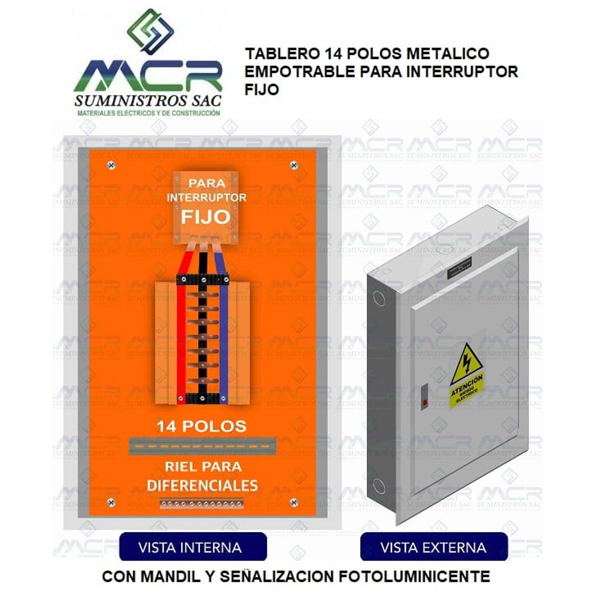 GENERICO - TABLERO 14 POLOS METALICO EMPOTRABLE PARA INTERRUPTOR FIJO