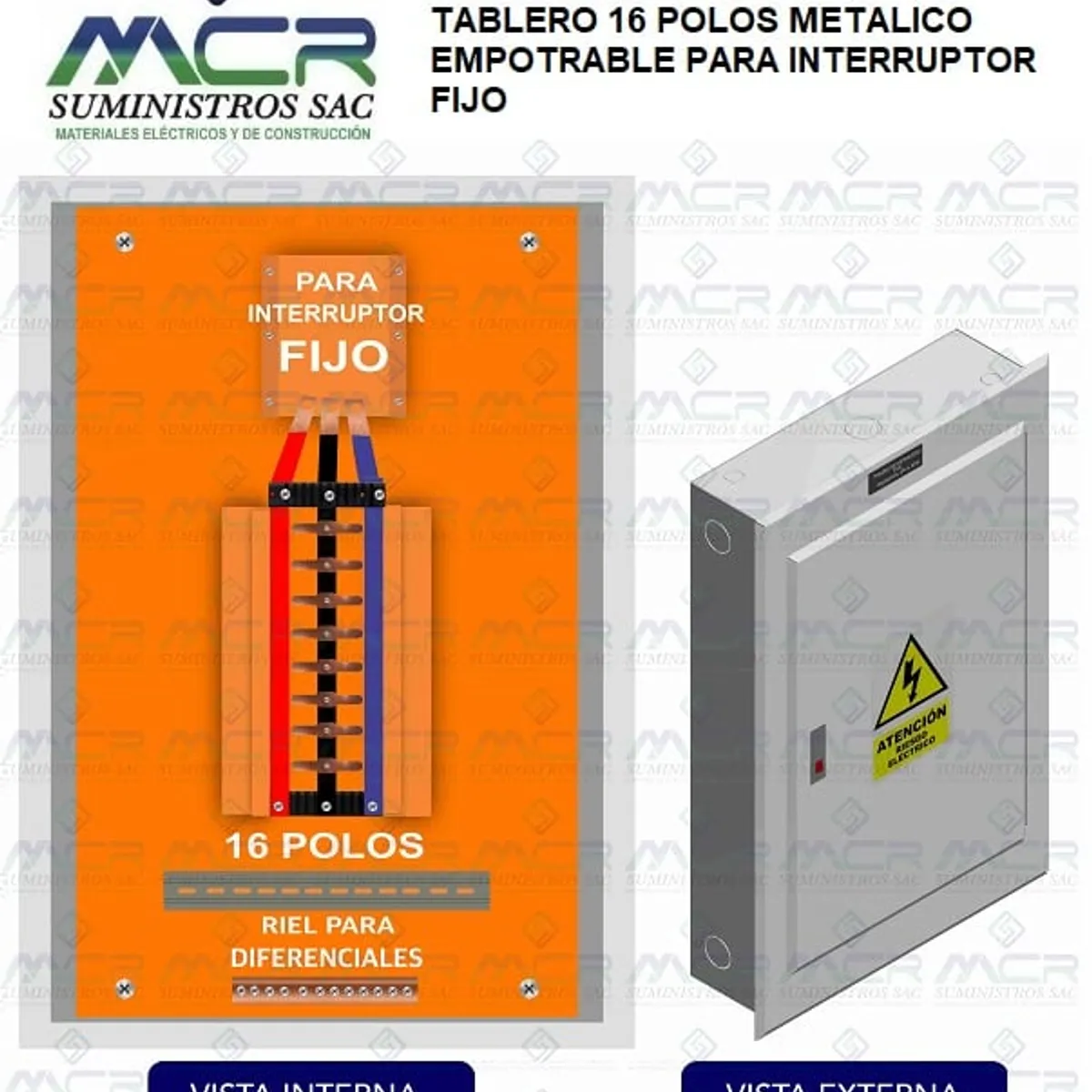 GENERICO - TABLERO 16 POLOS METALICO EMPOTRABLE PARA INTERRUPTOR FIJO