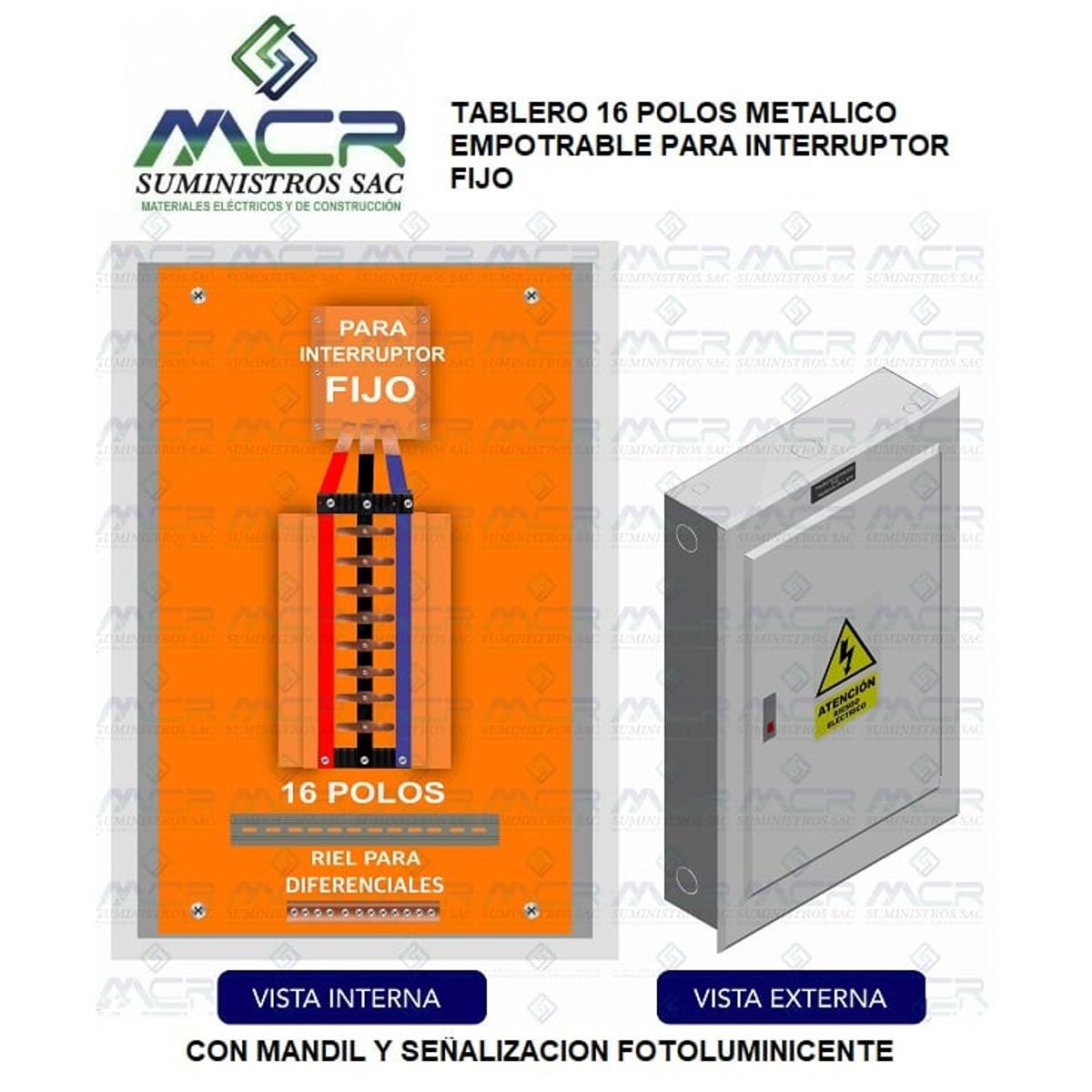 GENERICO - TABLERO 16 POLOS METALICO EMPOTRABLE PARA INTERRUPTOR FIJO
