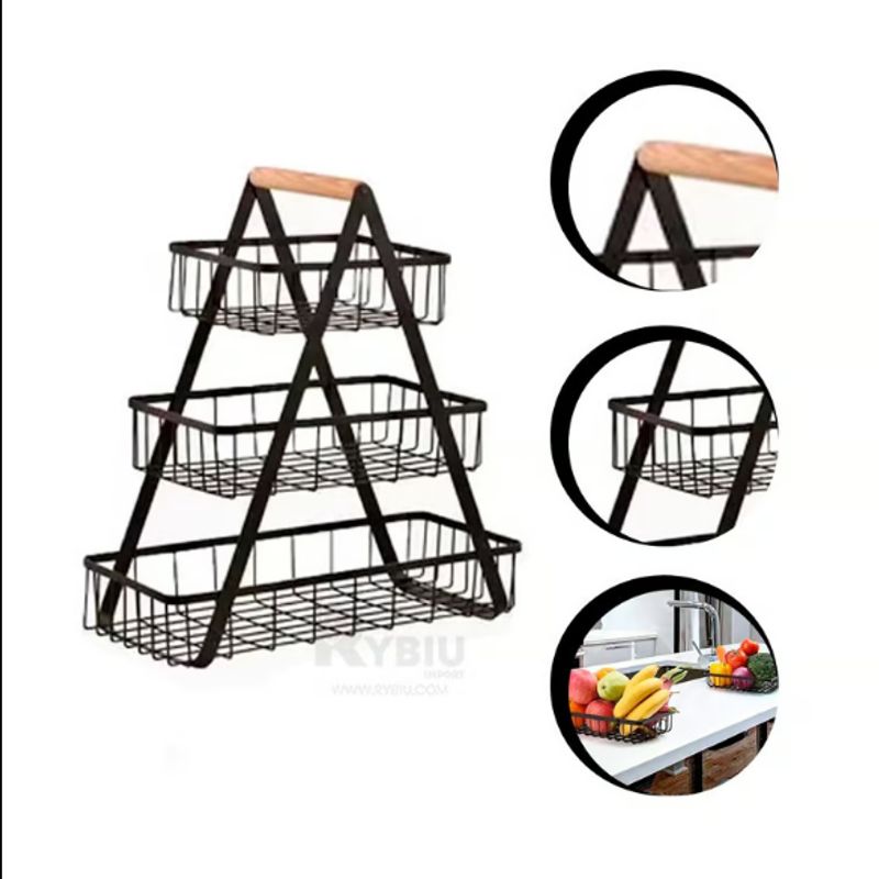 GENERICO - Cesta Rectangular de 3 Niveles para Frutas acero