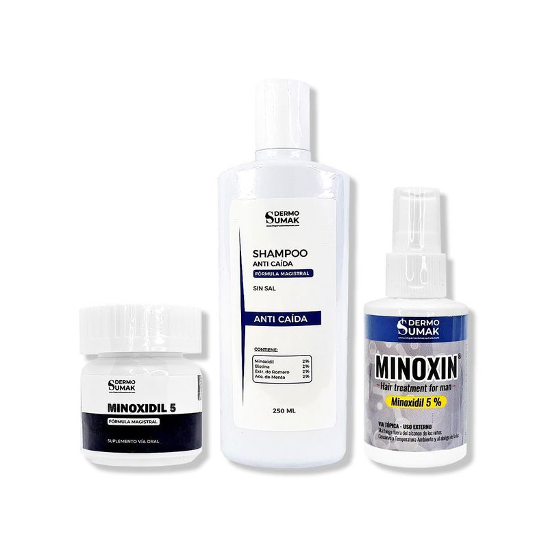 IMPORTADO MC - MINOXIDIL CAPS 60 + SHAMPOO SIN SAL ANTICAÍDA 250ML + LOCIÓN MINOXIN
