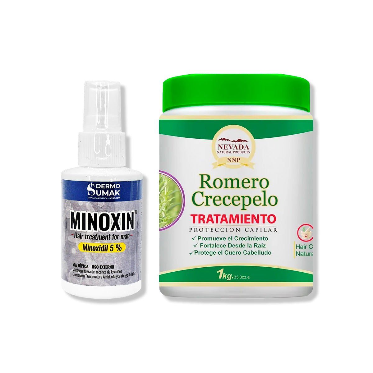 IMPORTADO MC - LOCIÓN MINOXIN 60ML + TRATAMIENTO CAPILAR ROMERO CRECEPELO 1KG