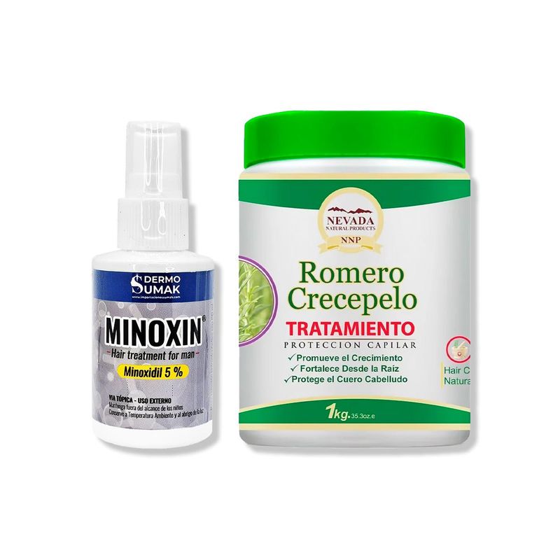 IMPORTADO MC - LOCIÓN MINOXIN 60ML + TRATAMIENTO CAPILAR ROMERO CRECEPELO 1KG