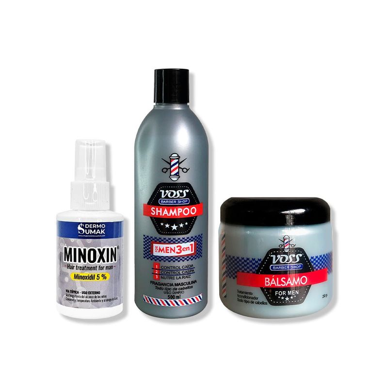 IMPORTADO MC - LOCIÓN MINOXIN 60ML + SHAMPOO VOSS + ACONDICIONADOR DE BÁLSAMO VOSS