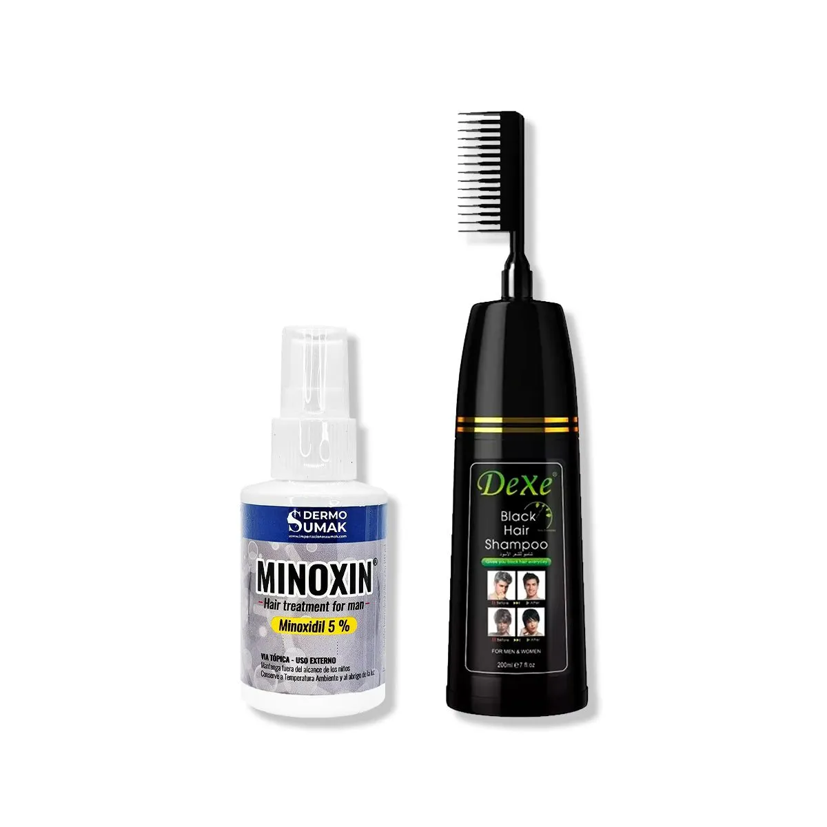 IMPORTADO MC - LOCIÓN MINOXIN 60ML + SHAMPOO TINTE NEGRO VERSIÓN PEINE 200ML