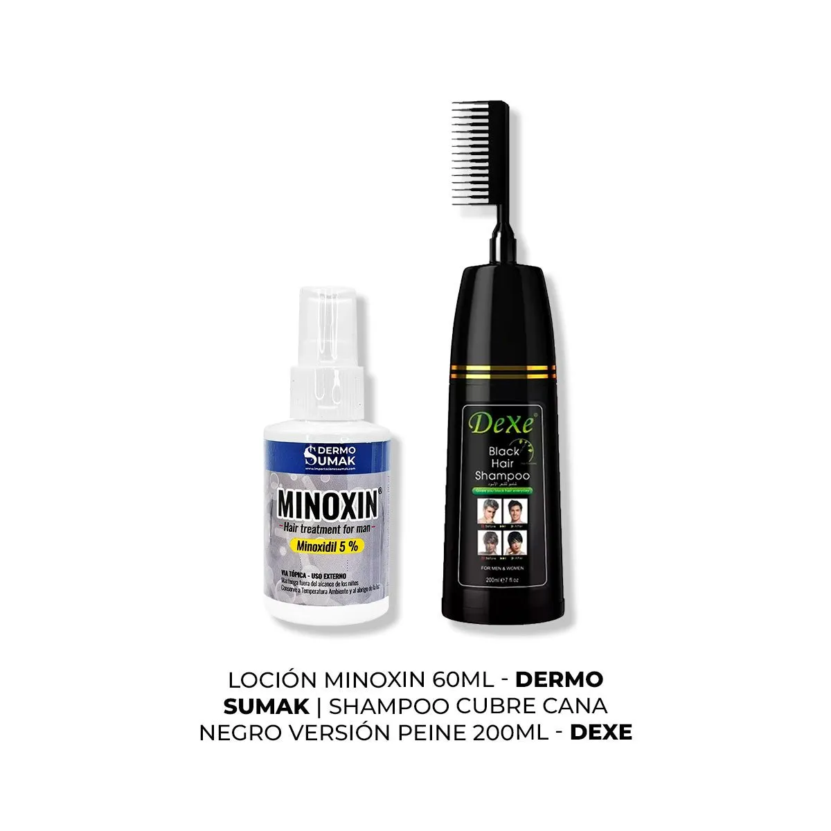 IMPORTADO MC - LOCIÓN MINOXIN 60ML + SHAMPOO TINTE NEGRO VERSIÓN PEINE 200ML