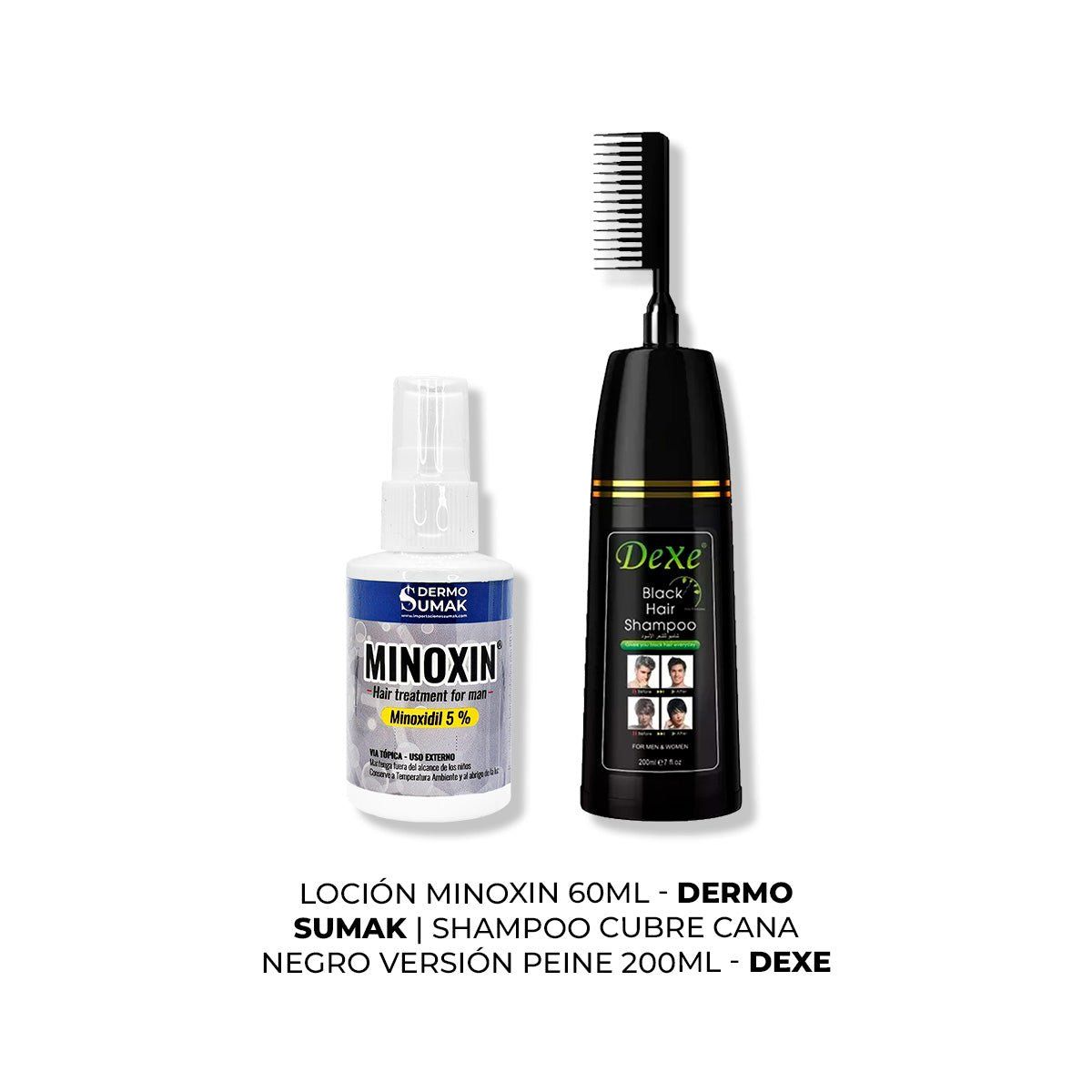IMPORTADO MC - LOCIÓN MINOXIN 60ML + SHAMPOO TINTE NEGRO VERSIÓN PEINE 200ML