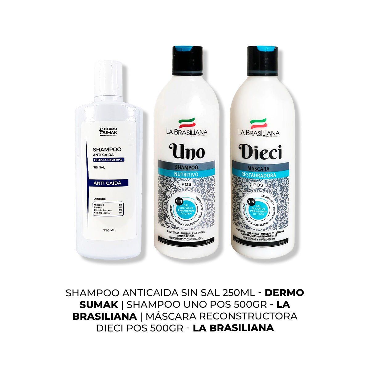IMPORTADO MC - SHAMPOO ANTICAIDA 250ML + SHAMPOO UNO 500GR + MÁSCARA DIECI 500GR
