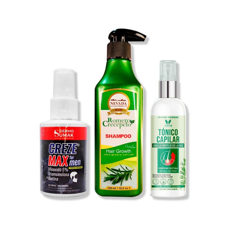 IMPORTADO MC - LOCIÓN CREZE MAX FORMEN + SHAMPOO ROMERO 320ML + TÓNICO CAPILAR ROMERO