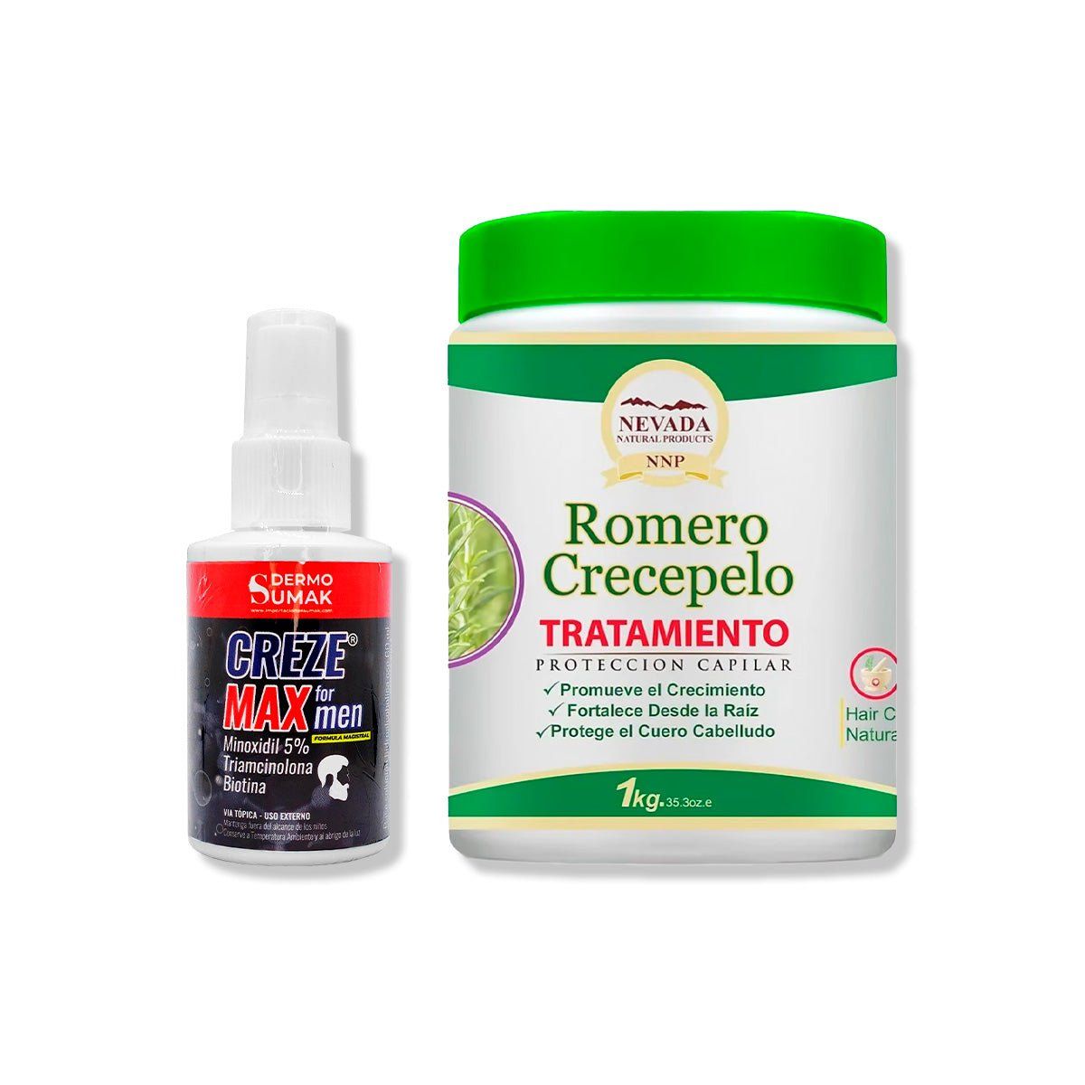 IMPORTADO MC - CREZE MAX FORMEN 60ML + TRATAMIENTO CAPILAR ROMERO CRECEPELO 1KG