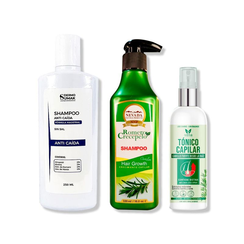 IMPORTADO MC - SHAMPOO ANTICAIDA 250ML + SHAMPOO ROMERO 320ML + TÓNICO CAPILAR ROMERO