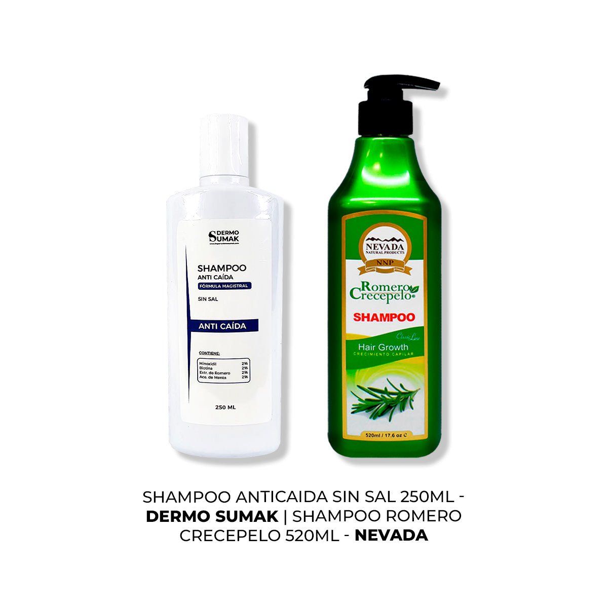 IMPORTADO MC - SHAMPOO ANTICAIDA SIN SAL 250ML + SHAMPOO ROMERO CRECEPELO 520ML
