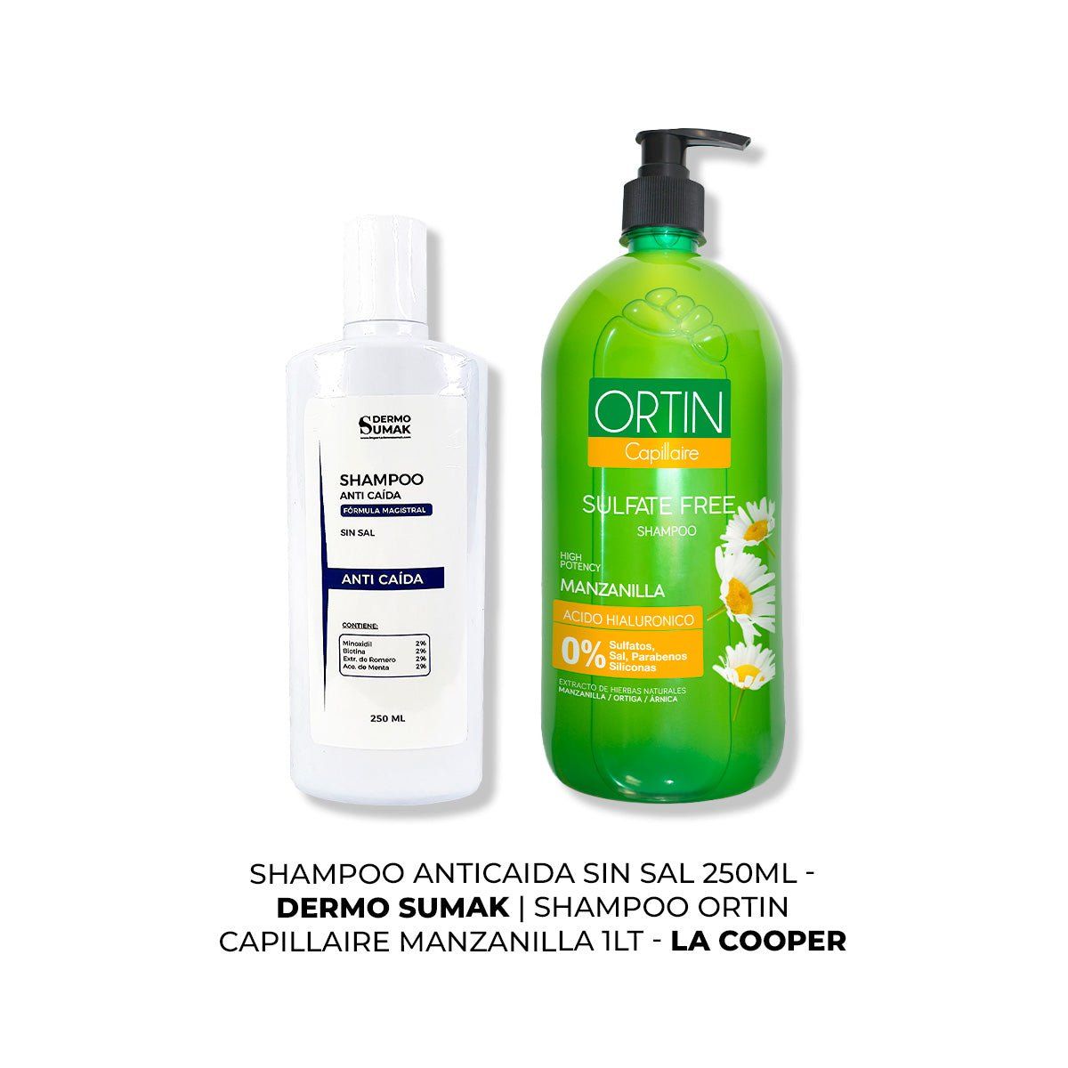 IMPORTADO MC - SHAMPOO ANTICAIDA SIN SAL 250ML + SHAMPOO ORTIN MANZANILLA 1LT