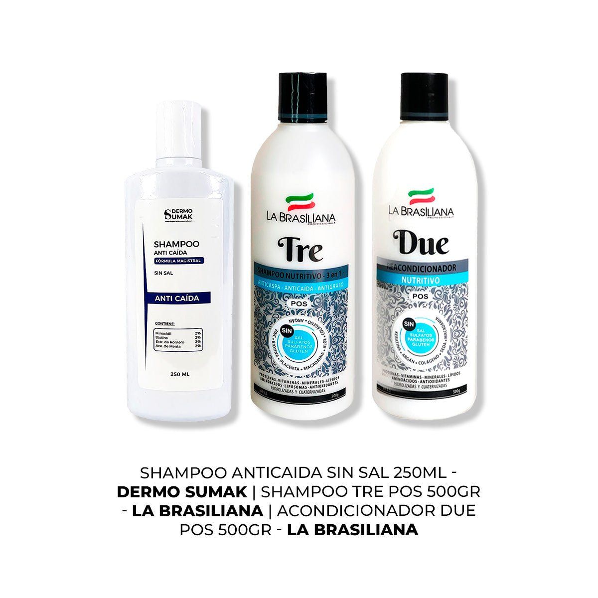 IMPORTADO MC - SHAMPOO ANTICAIDA 250ML + SHAMPOO TRE 500GR + ACONDICIONADOR DUE 500GR