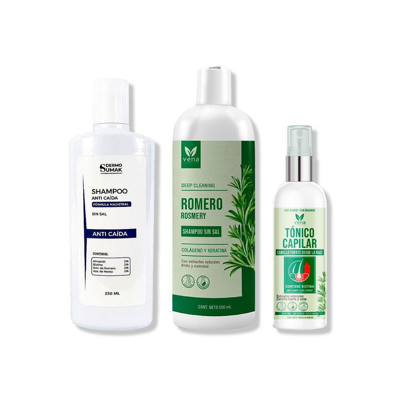IMPORTADO MC - SHAMPOO ANTICAIDA 250ML + SHAMPOO ROMERO VENA + TÓNICO CAPILAR VENA