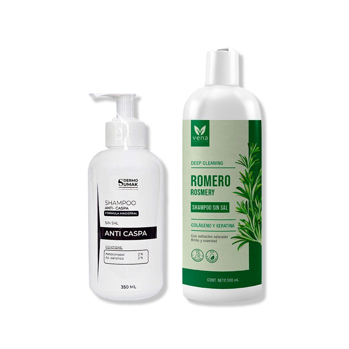 IMPORTADO MC - SHAMPOO ANTICASPA SIN SAL 350ML + SHAMPOO ROMERO VENA 500ML