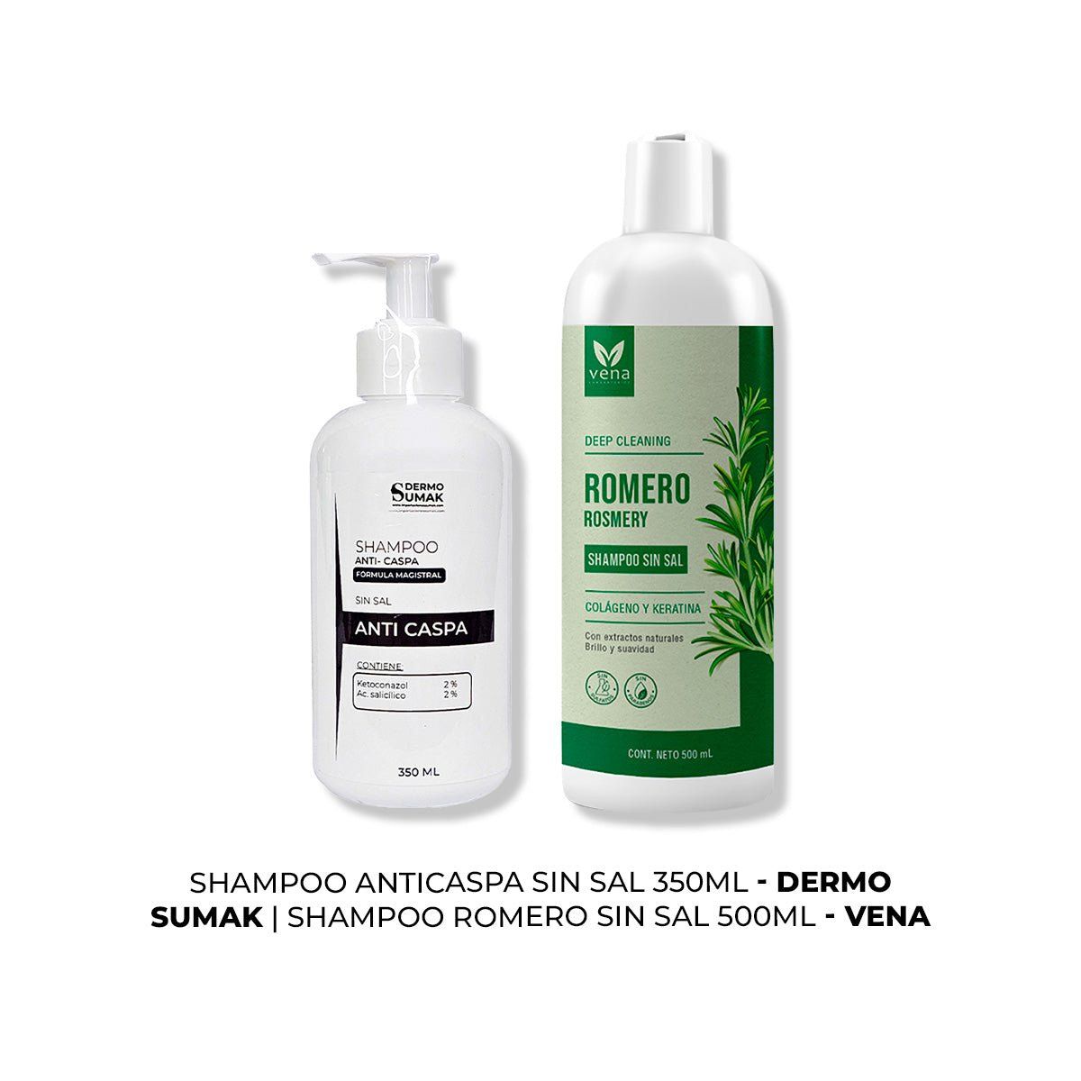 IMPORTADO MC - SHAMPOO ANTICASPA SIN SAL 350ML + SHAMPOO ROMERO VENA 500ML