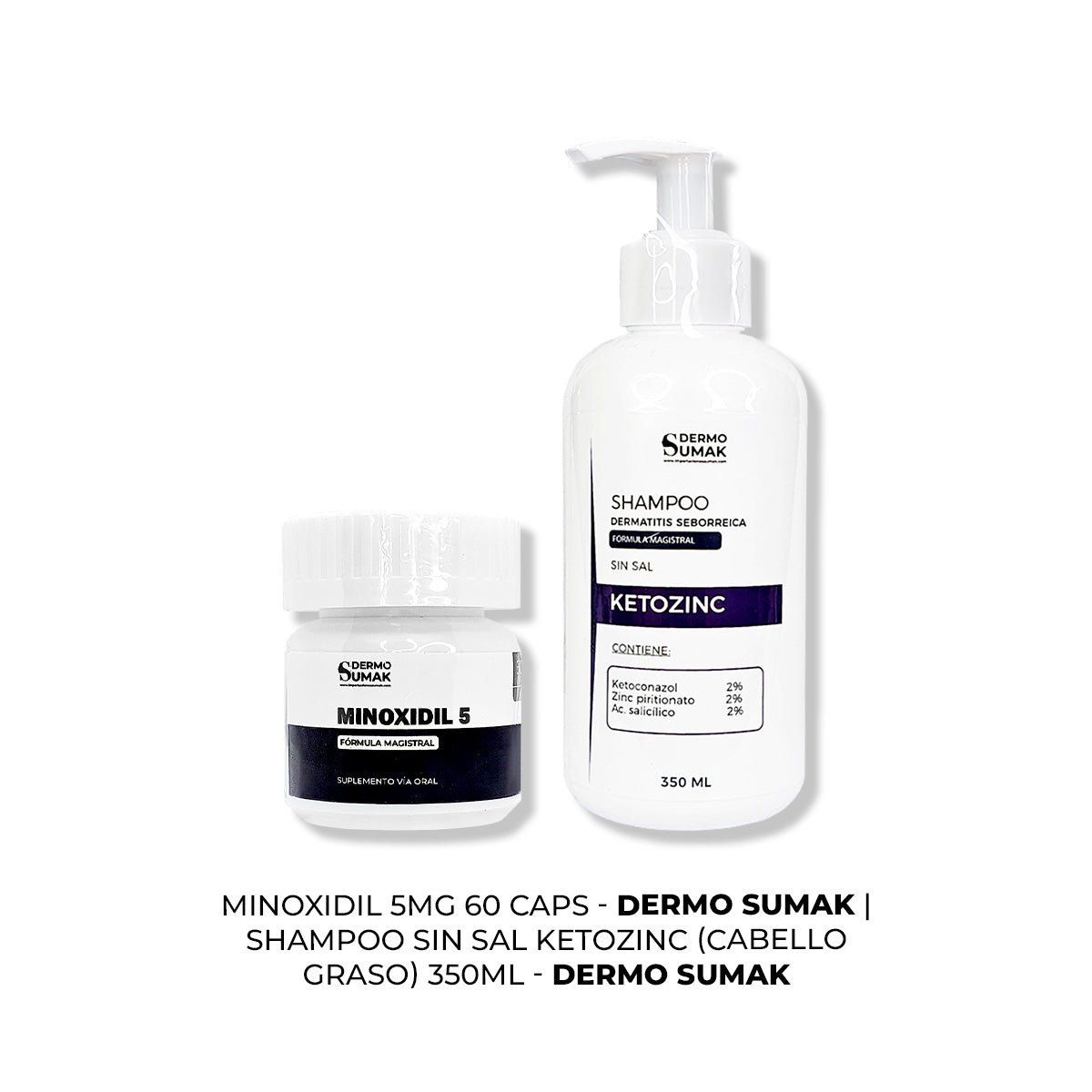 IMPORTADO MC - MINOXIDIL 5MG CAPS 60 + SHAMPOO SIN SAL KETOZINC CABELLO GRASO 350ML