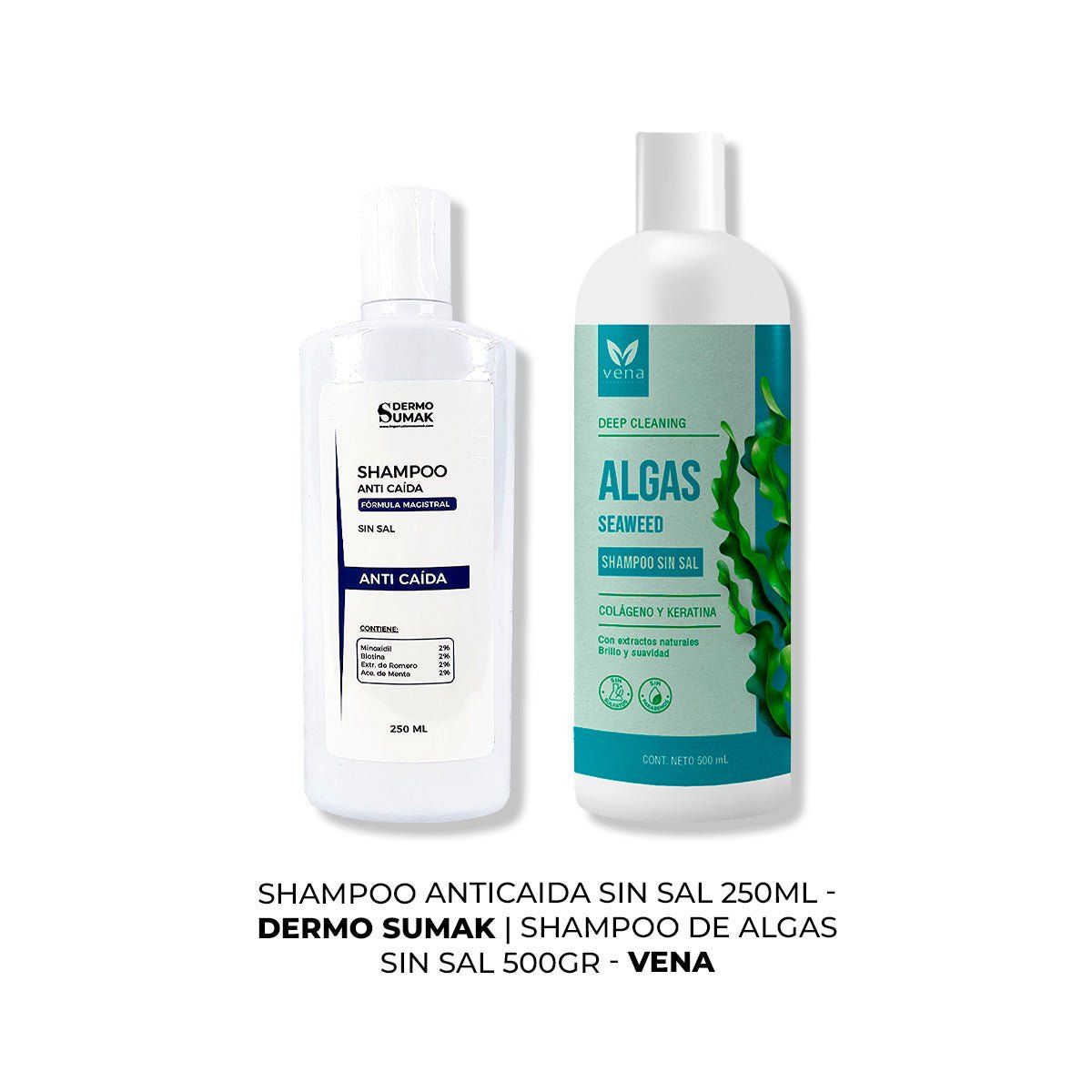 IMPORTADO MC - SHAMPOO ANTICAIDA SIN SAL 250ML + SHAMPOO DE ALGAS SIN SAL 500GR