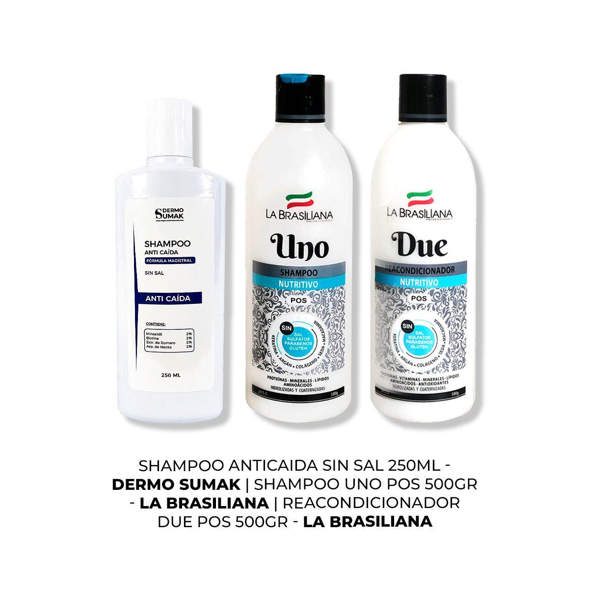 IMPORTADO MC - SHAMPOO ANTICAIDA 250ML + SHAMPOO UNO 500GR + ACONDICIONADOR DUE 500GR