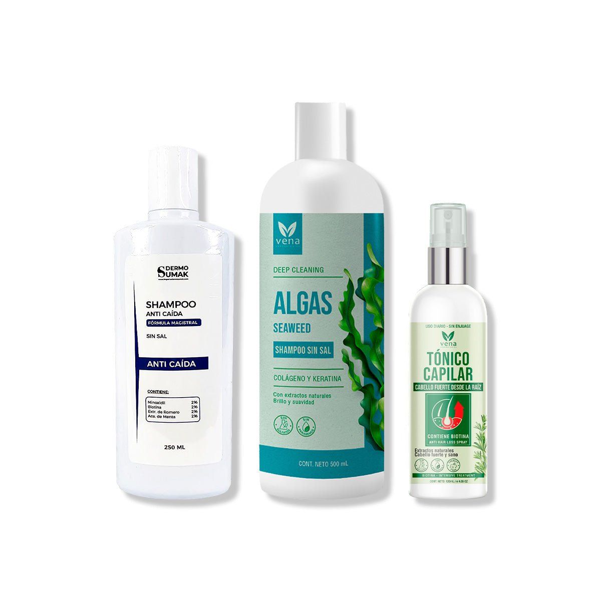 IMPORTADO MC - SHAMPOO ANTICAIDA 250ML + SHAMPOO ALGAS 500GR + TÓNICO CAPILAR 120ML