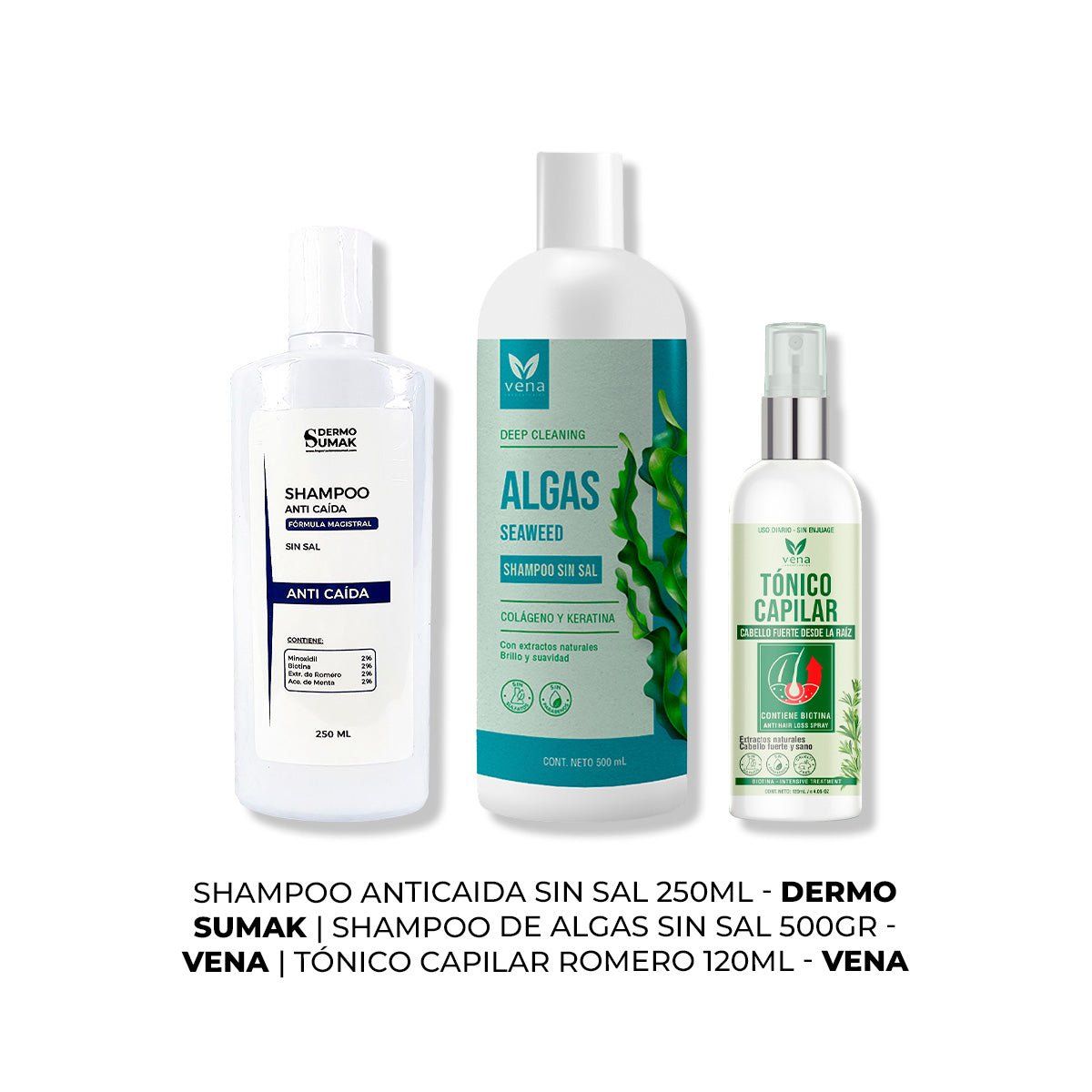 IMPORTADO MC - SHAMPOO ANTICAIDA 250ML + SHAMPOO ALGAS 500GR + TÓNICO CAPILAR 120ML