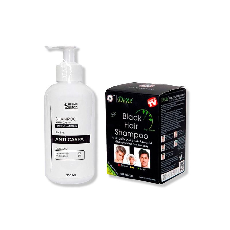 IMPORTADO MC - SHAMPOO ANTICASPA SIN SAL 350ML + SHAMPOO CUBRE CANAS NEGRO 250ML