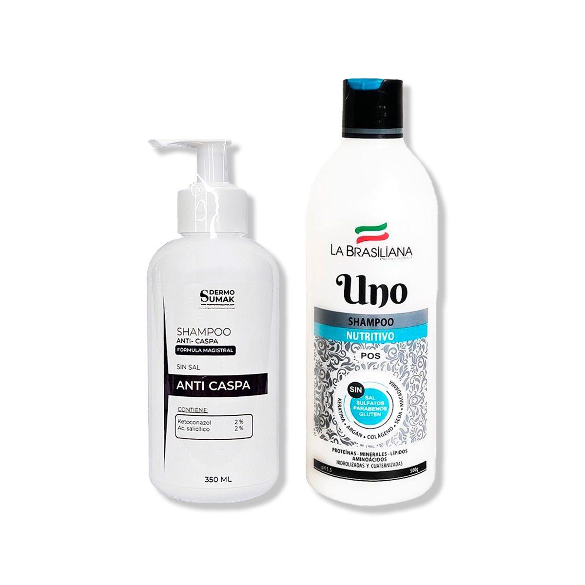 IMPORTADO MC - SHAMPOO ANTICASPA SIN SAL 350ML + SHAMPOO UNO 500GR