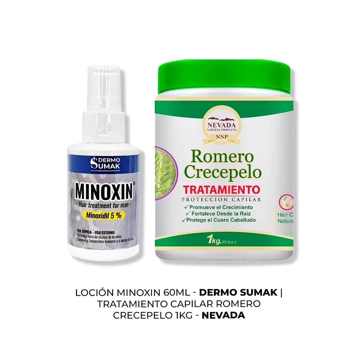 IMPORTADO MC - LOCIÓN MINOXIN 60ML + TRATAMIENTO CAPILAR ROMERO CRECEPELO 1KG