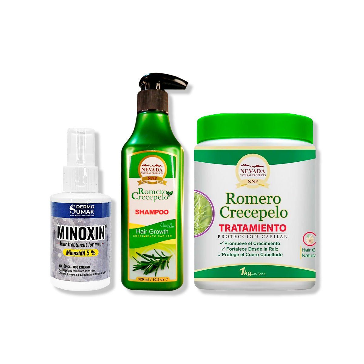 IMPORTADO MC - LOCIÓN MINOXIN 60ML + SHAMPOO ROMERO 320ML + TRATAMIENTO CAPILAR