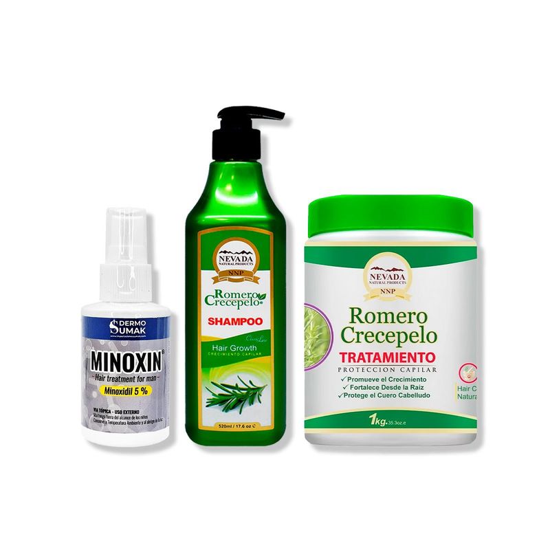 IMPORTADO MC - LOCIÓN MINOXIN 60ML + SHAMPOO ROMERO 520ML + TRATAMIENTO CAPILAR