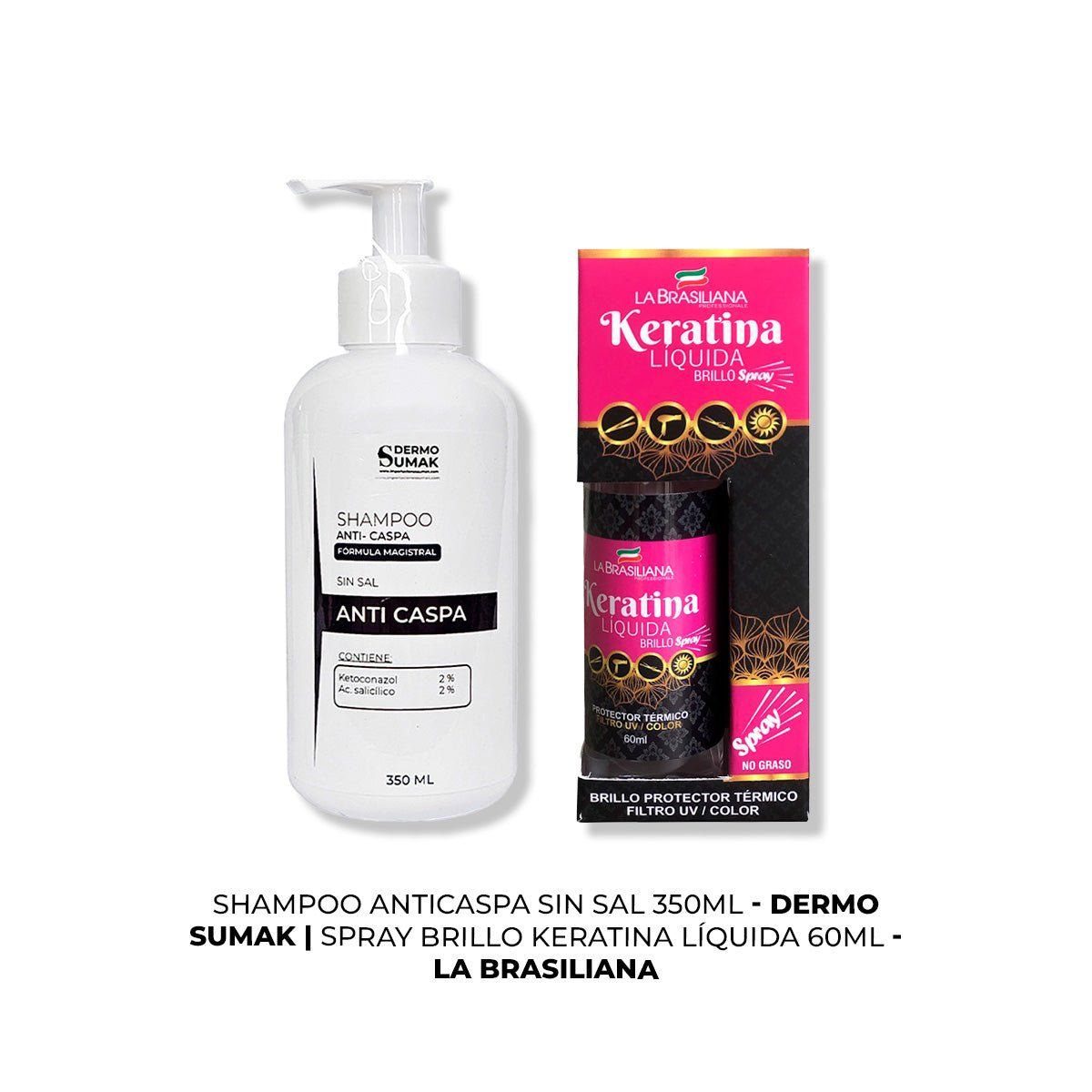 IMPORTADO MC - SHAMPOO ANTICASPA SIN SAL 350ML + SPRAY BRILLO KERATINA LÍQUIDA 60ML