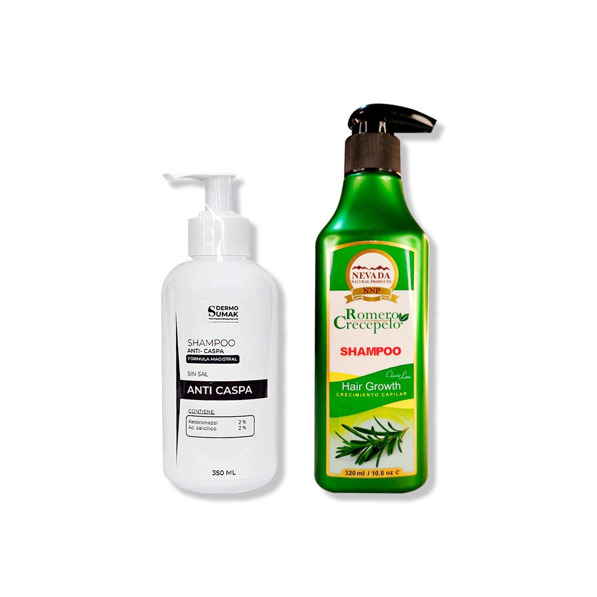 IMPORTADO MC - SHAMPOO ANTICASPA SIN SAL 350ML + SHAMPOO ROMERO CRECEPELO 320ML