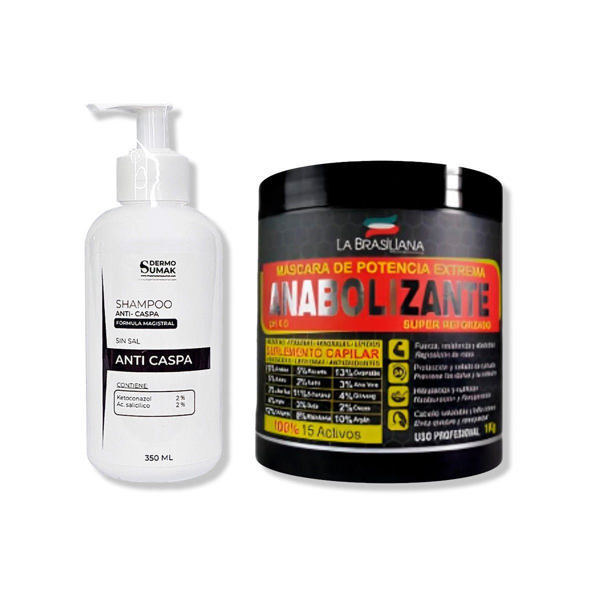 IMPORTADO MC - SHAMPOO ANTICASPA SIN SAL 350ML + MÁSCARA ANABOLIZANTE CAPILAR 1KG