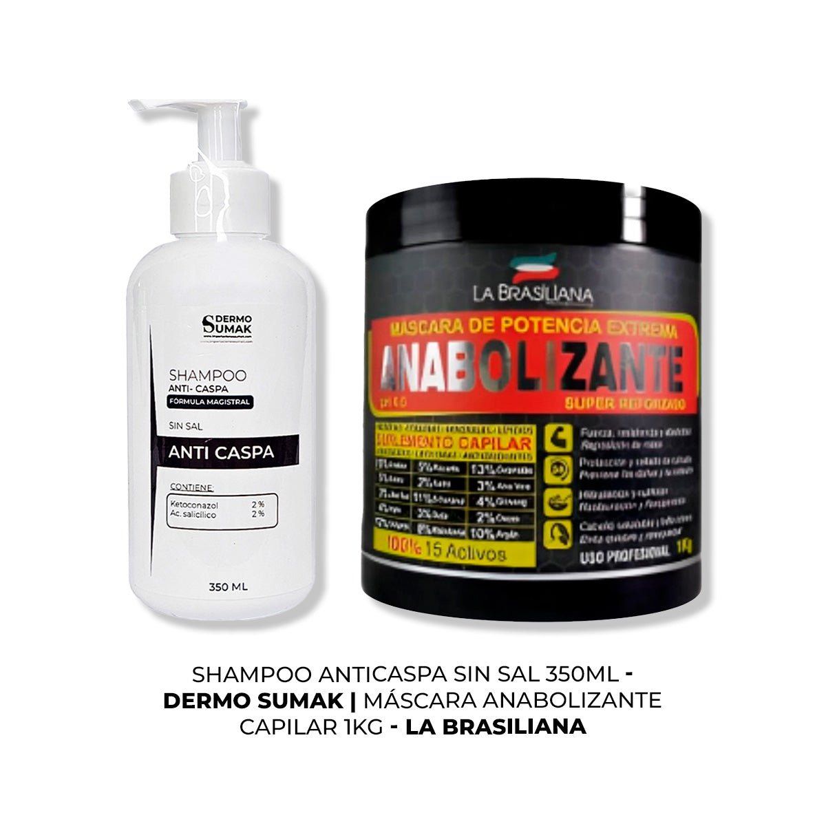 IMPORTADO MC - SHAMPOO ANTICASPA SIN SAL 350ML + MÁSCARA ANABOLIZANTE CAPILAR 1KG