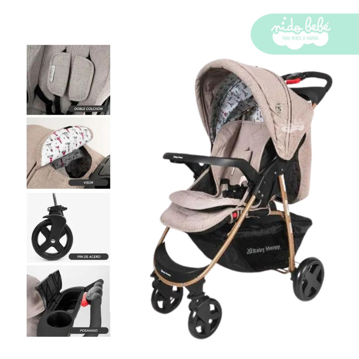 GENERICO - Coche Cuna de bebe modelo Smart color Beige