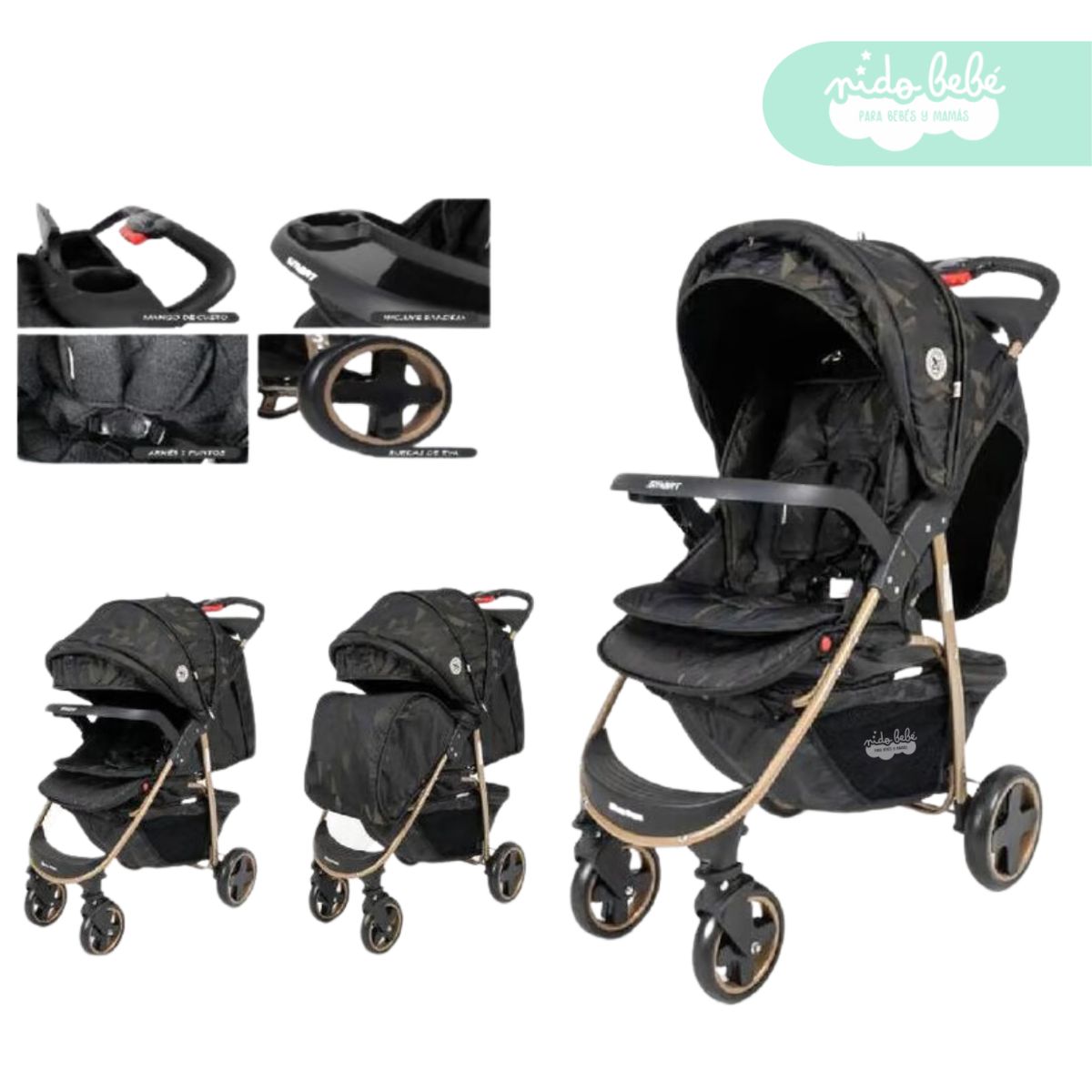 GENERICO - Coche Cuna de bebe modelo Smart color Black
