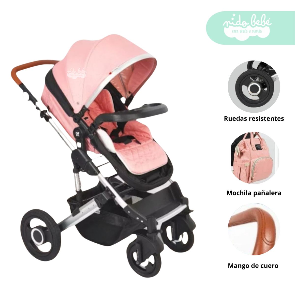 GENERICO - Coche Moises de bebe con Mochila Sweett PINK
