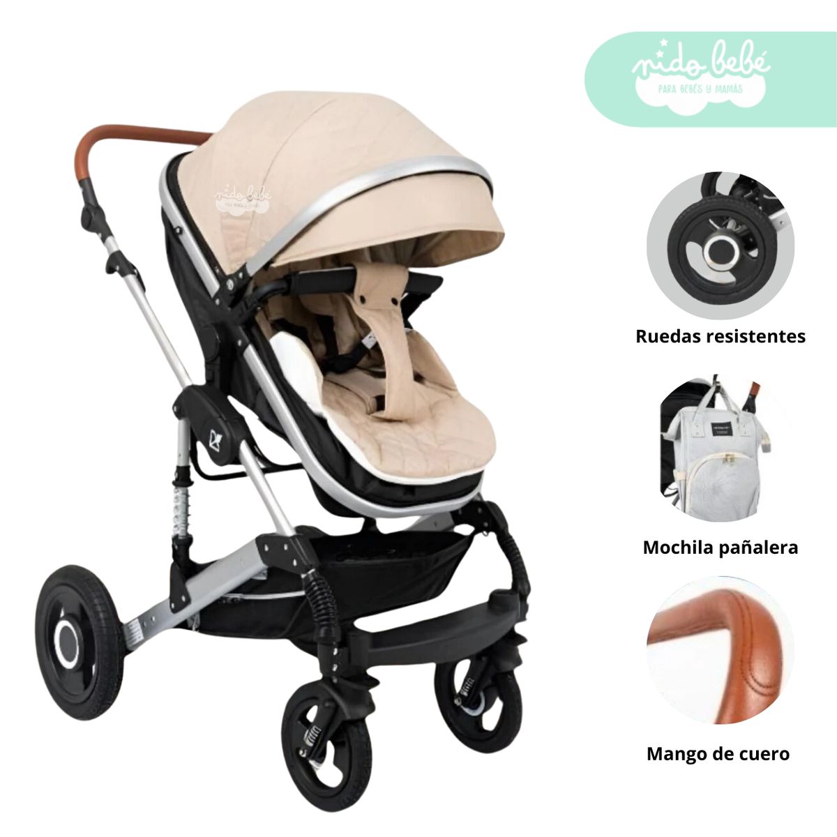 GENERICO - Coche Moises de bebe con Mochila Sweett Beige