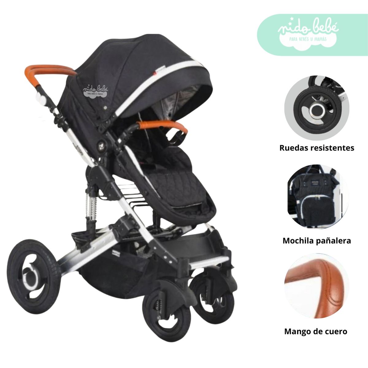 GENERICO - Coche Moises de bebe con Mochila Sweett Black
