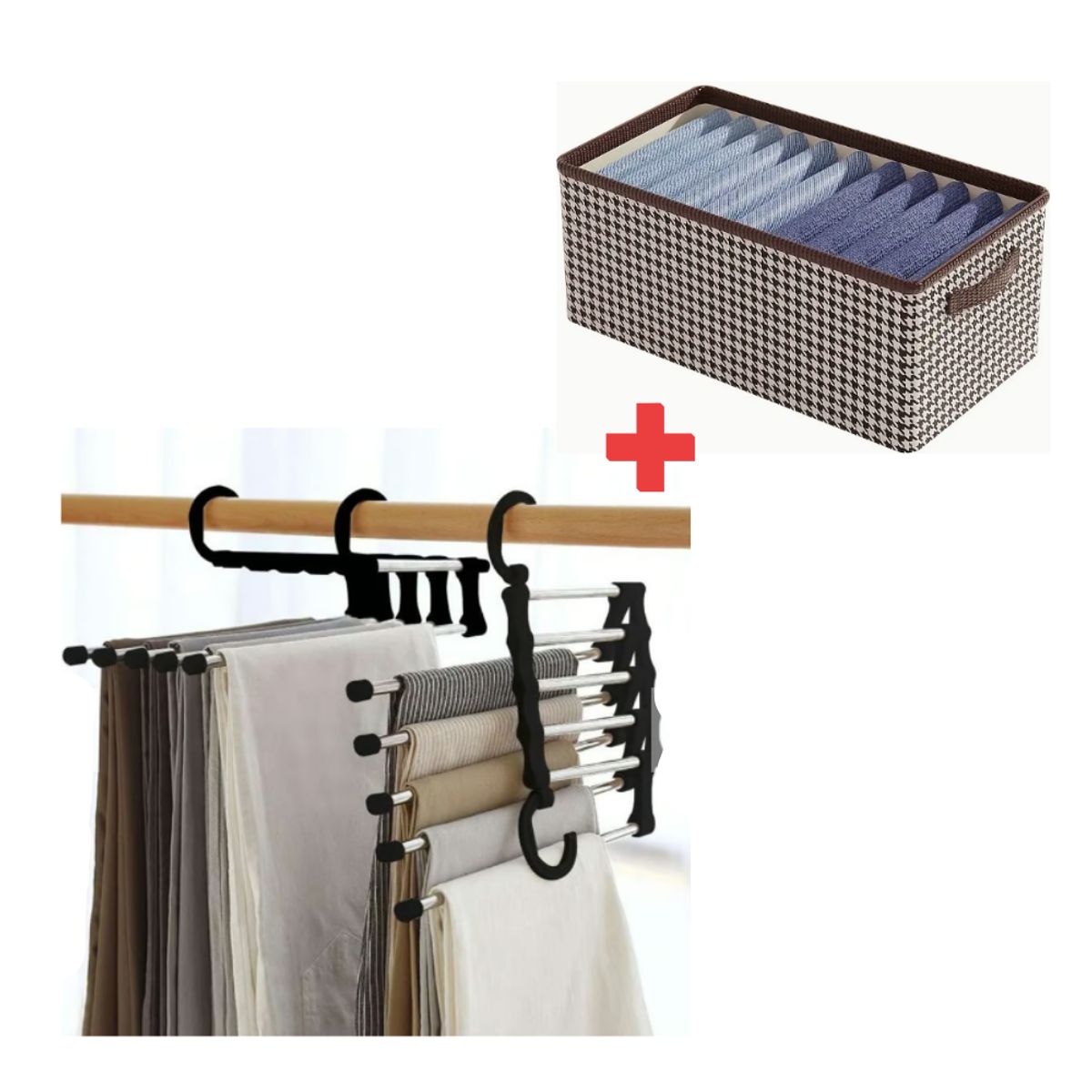 GENERICO - Colgador Organizador de Pantalones + Caja Organizadora de Ropa