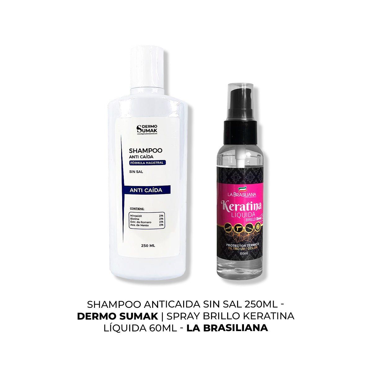 IMPORTADO MC - SHAMPOO ANTICAIDA SIN SAL 250ML + SPRAY BRILLO KERATINA LÍQUIDA 60ML