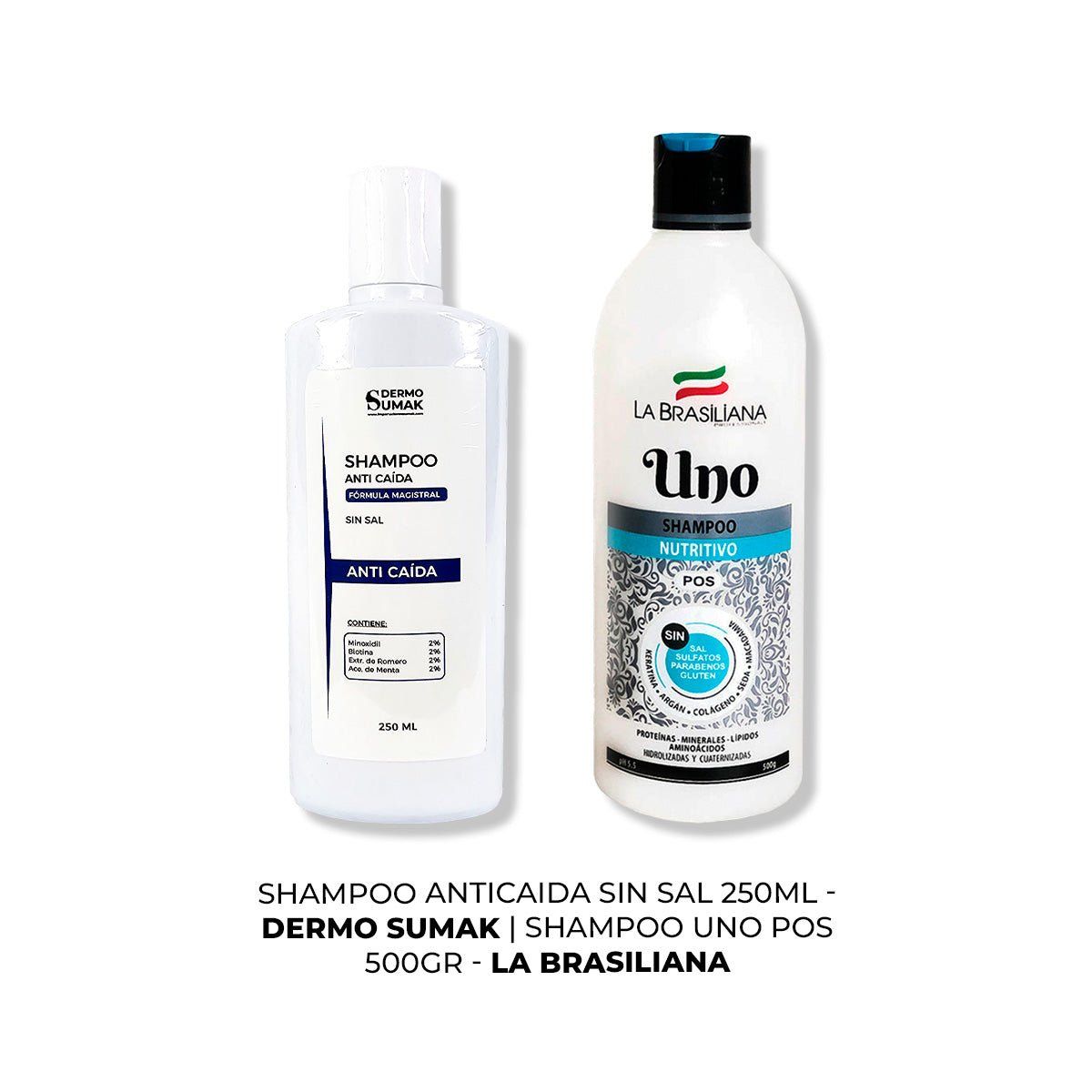 GENERICO - SHAMPOO ANTICAIDA SIN SAL 250ML + SHAMPOO UNO 500GR