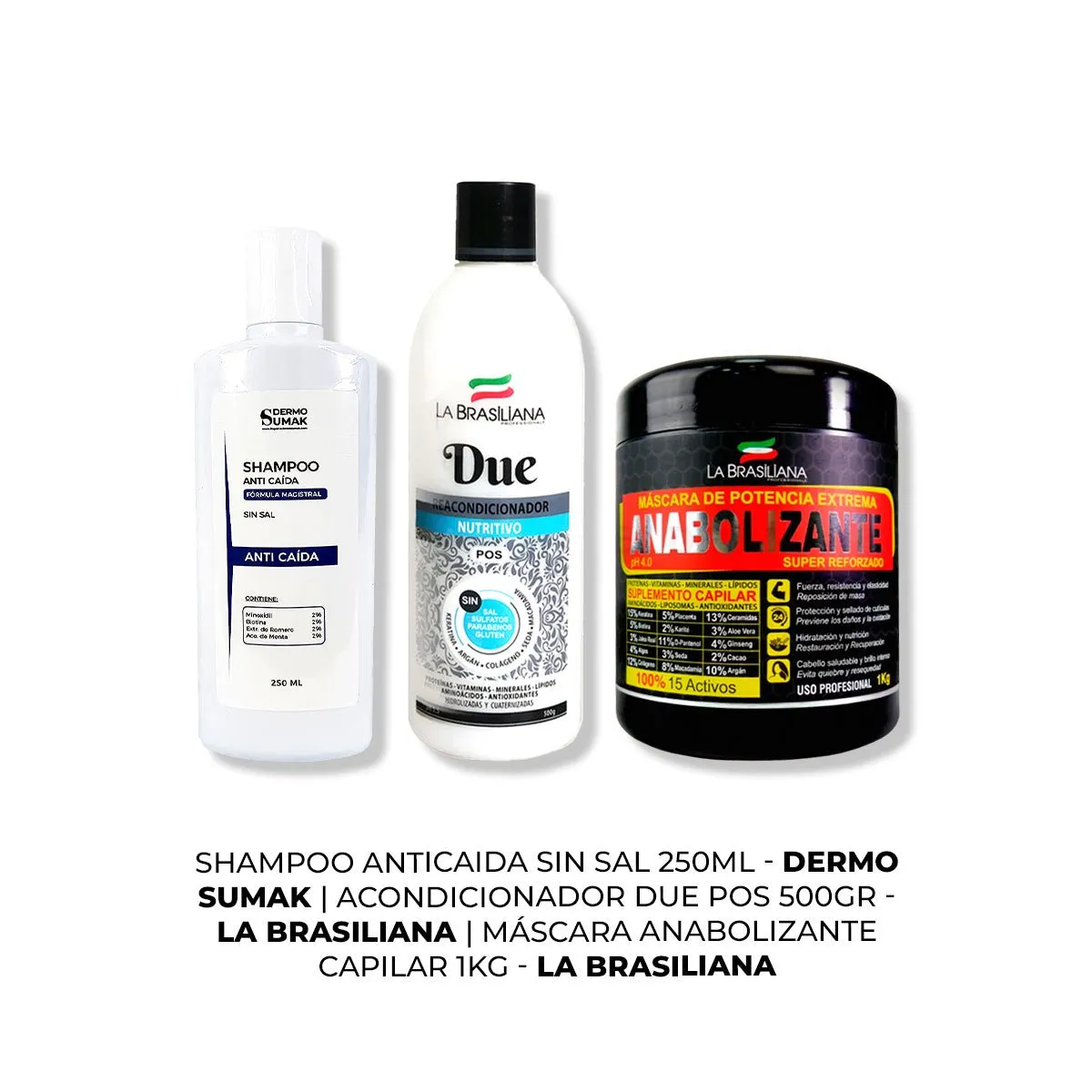IMPORTADO MC - SHAMPOO ANTICAIDA 250ML + ACONDICIONADOR DUE + MÁSCARA ANABOLIZANTE