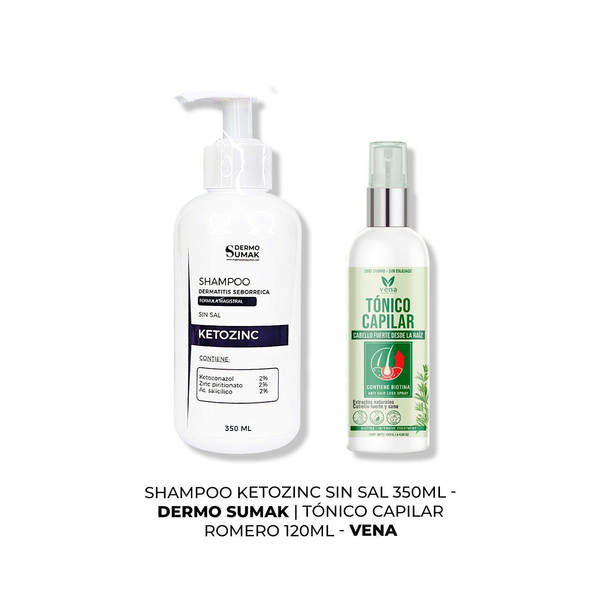 IMPORTADO MC - SHAMPOO SIN SAL KETOZINC 350ML+ TÓNICO CAPILAR ROMERO 120ML