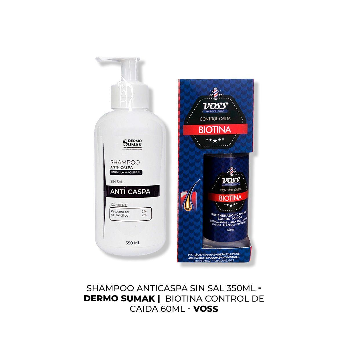IMPORTADO MC - SHAMPOO ANTICASPA SIN SAL 350ML + BIOTINA CONTROL DE CAIDA 60ML