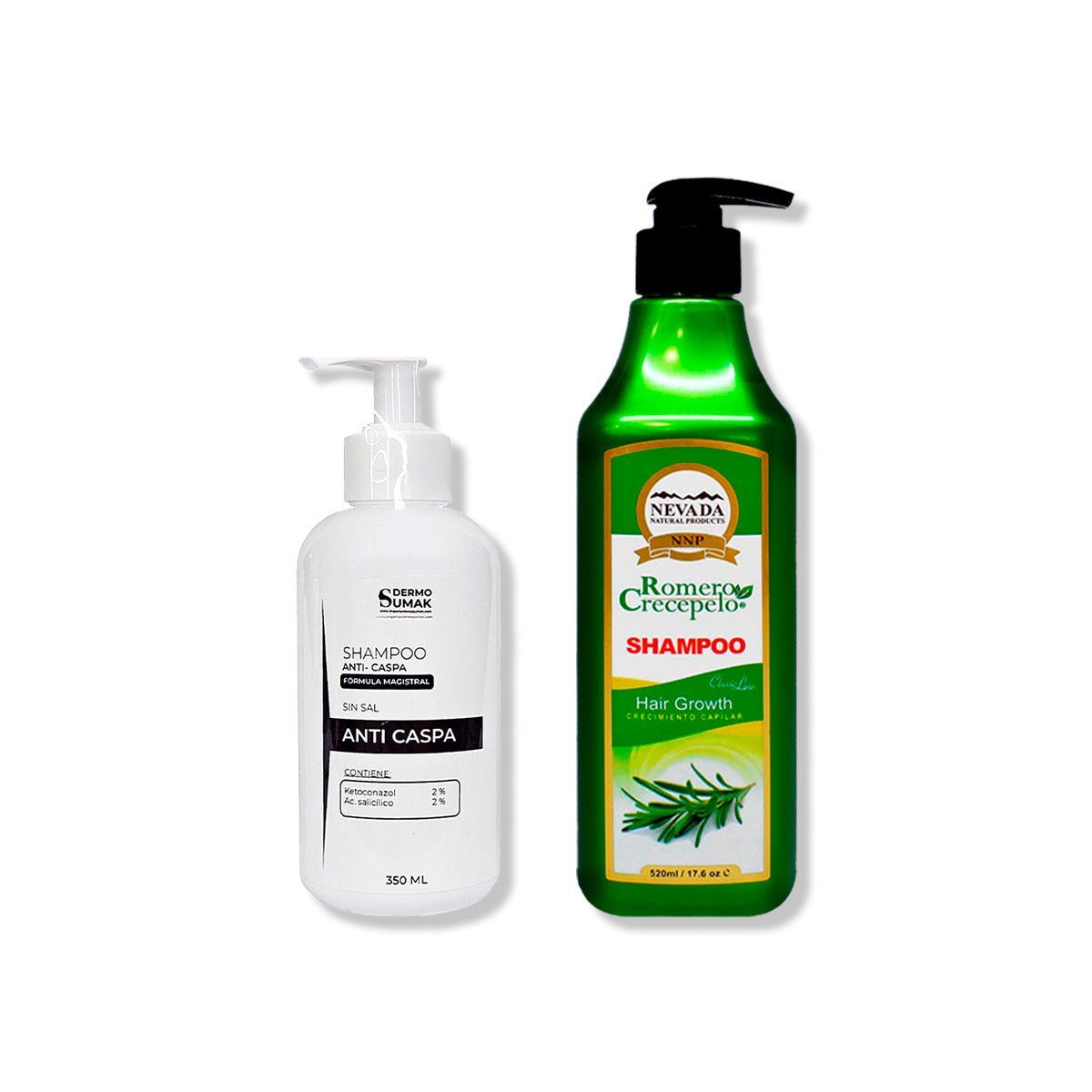 IMPORTADO MC - SHAMPOO ANTICASPA SIN SAL 350ML + SHAMPOO ROMERO CRECEPELO 520ML